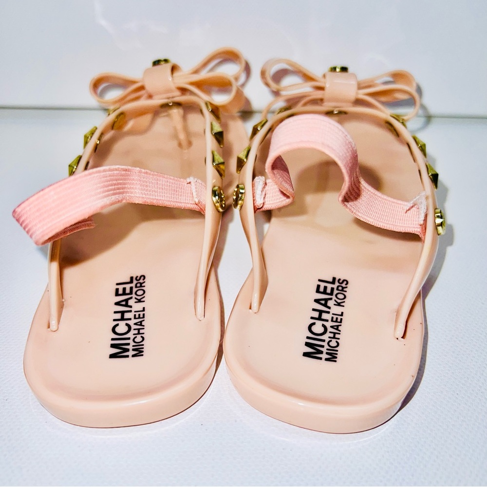 MICHAEL Michael Kors Studded Thong Sandals 9 Pink Bow Girls Heel Strap Jellies - Picture 4 of 6